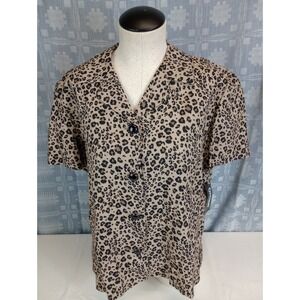NWT COURTENAY Button Up Shirt Women's 14 Short Sleeve Animal Print Shirt‎ Dressy
